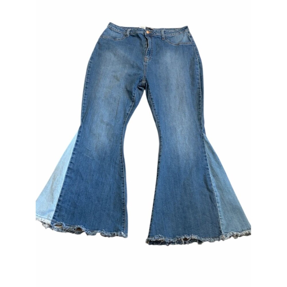 Fashion Nova Plus Size Denim Flare Jeans with Raw Hem - Size 20